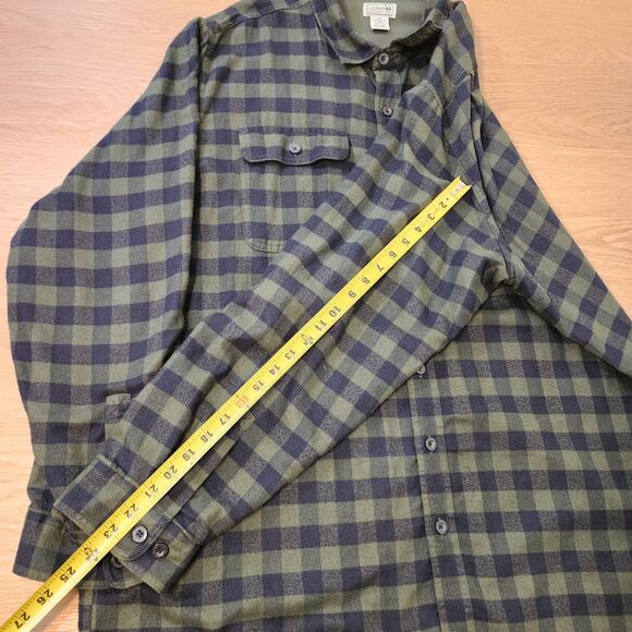 LL Bean Flannel Shirt Jacket Mens XXL Tall Plaid Vented Lined Shacket Green Vtg - Picture 7 of 14